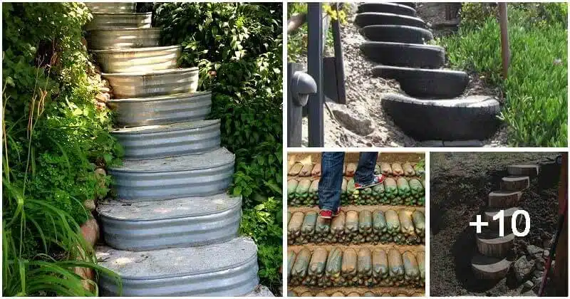 Ideas for garden stairs made from unusual objects