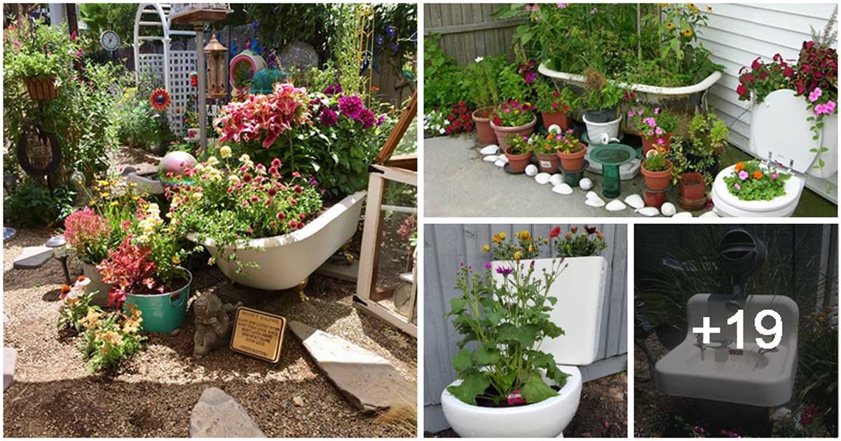 Beautiful Garden Landscaping Ideas From Old Bathroom Items