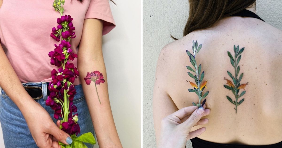Meet Rit Kit, An Artist Who Turns Flowers Into Realistic Tattoos