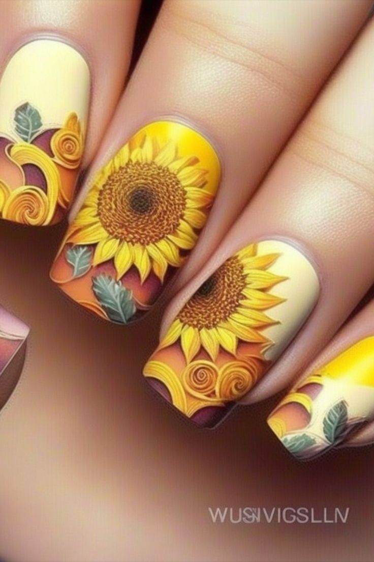 25 Trendy Summer Sunflower Nails For Beginners To Copy ASAP - 187
