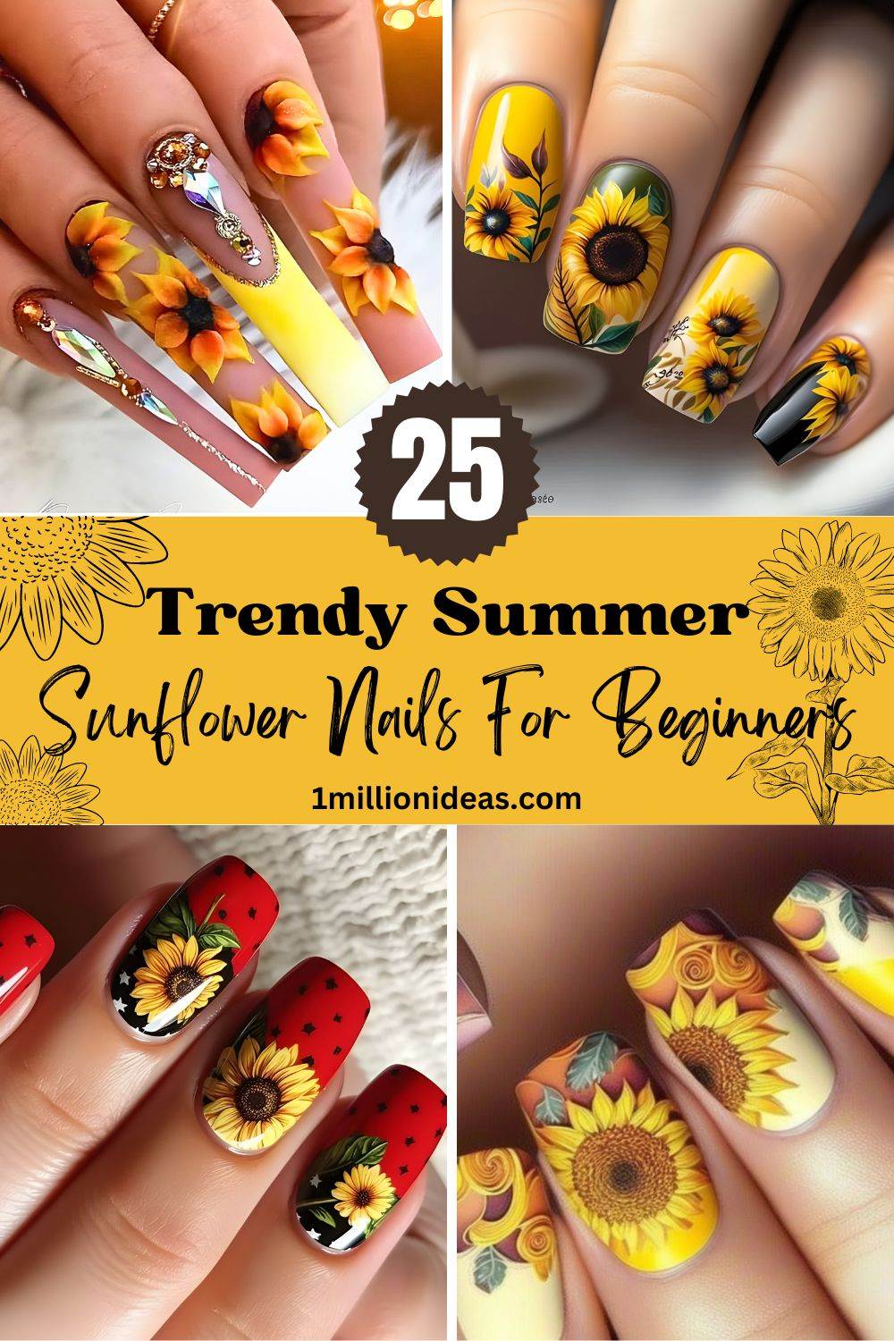 25 Trendy Summer Sunflower Nails For Beginners To Copy ASAP - 161