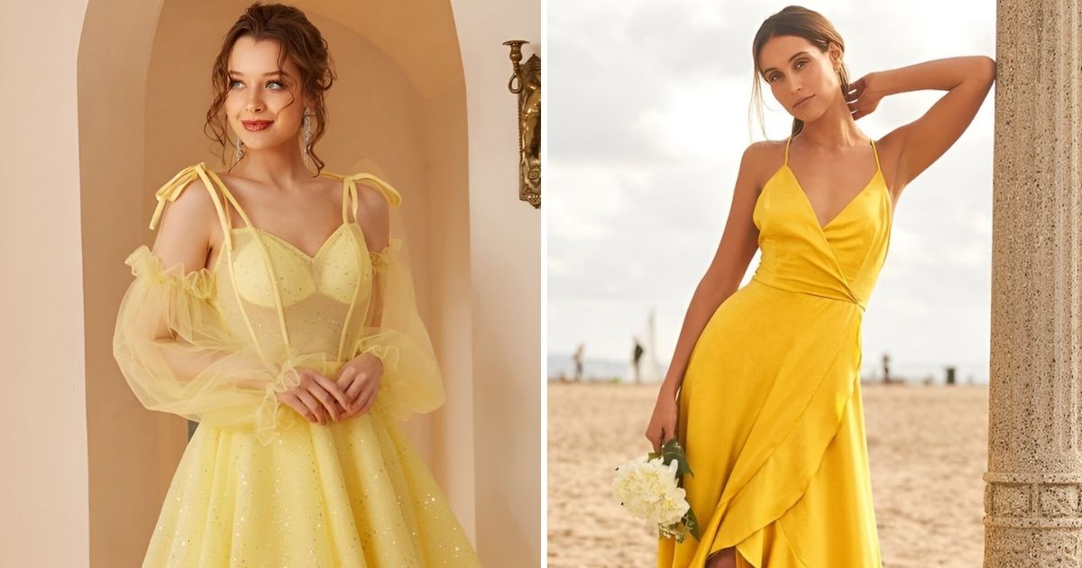 Vivid yellow print outfit o neck Cinched baggy summer Dress main image 1