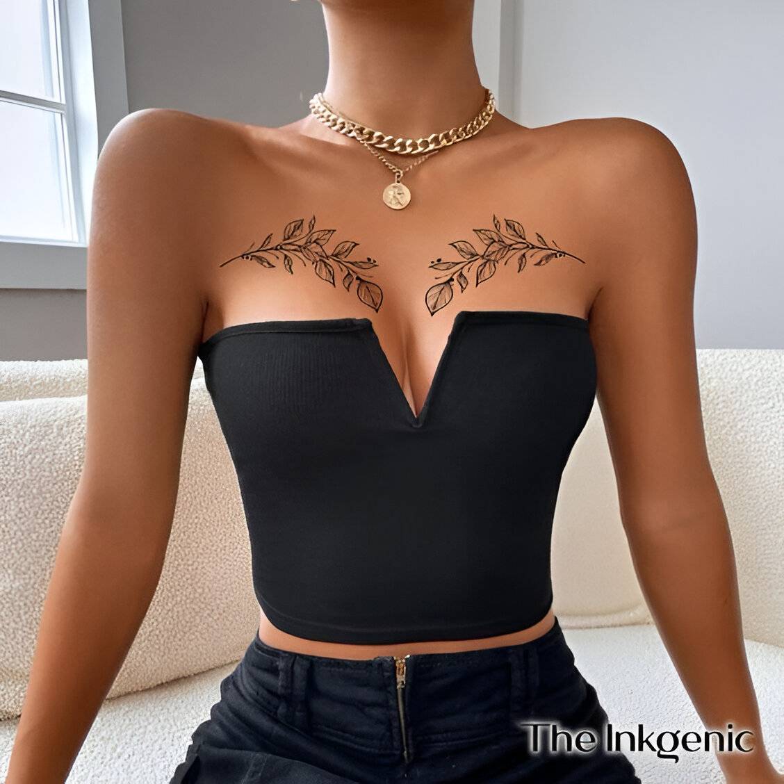 27 Elegant Chest Tattoos For Women To Elevate Their Beauty 22
