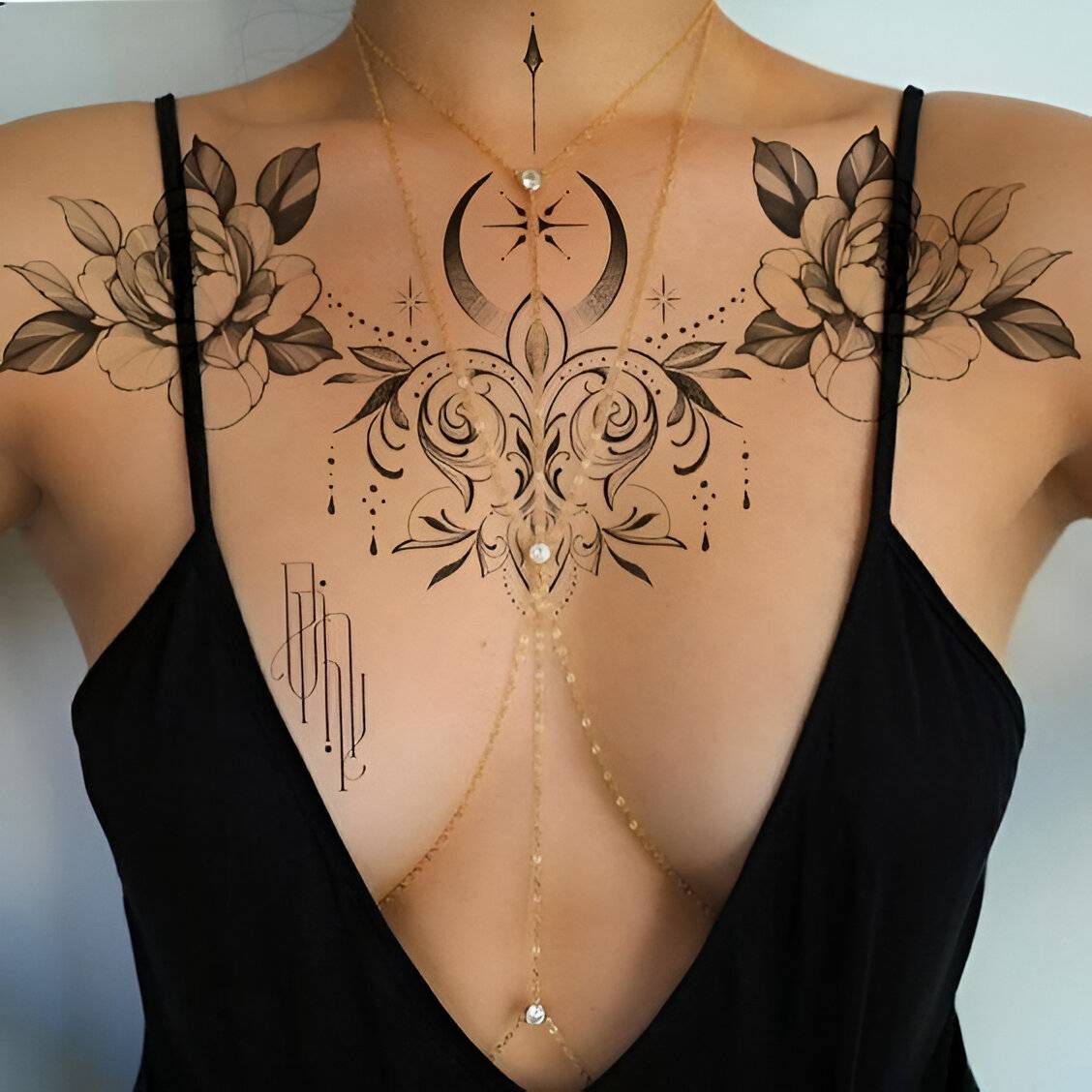 27 Elegant Chest Tattoos For Women To Elevate Their Beauty 25