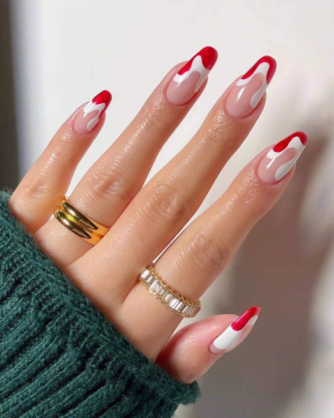 Abstract Red And White Nails