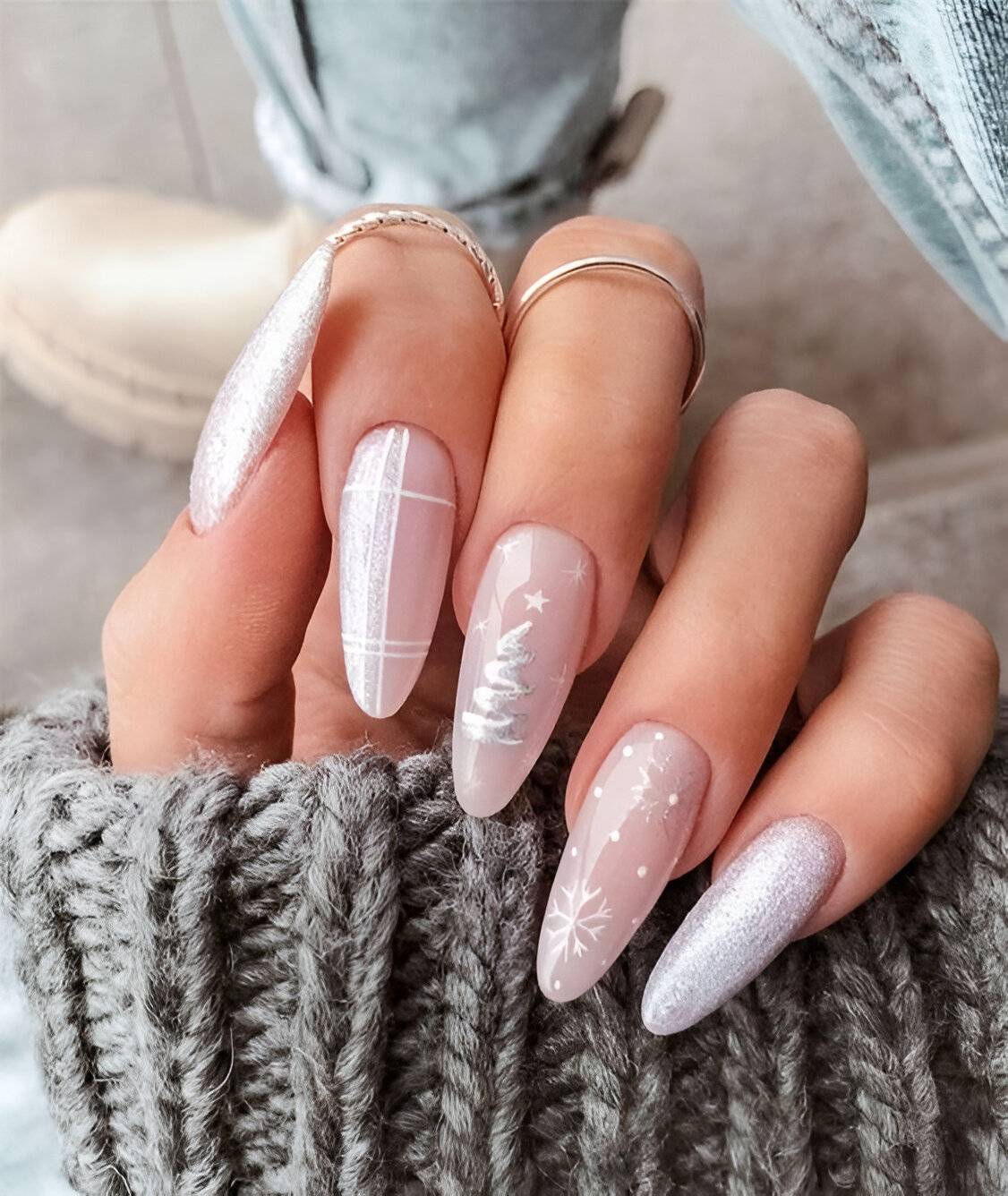 Baby Pink And Silver Glitter Nails