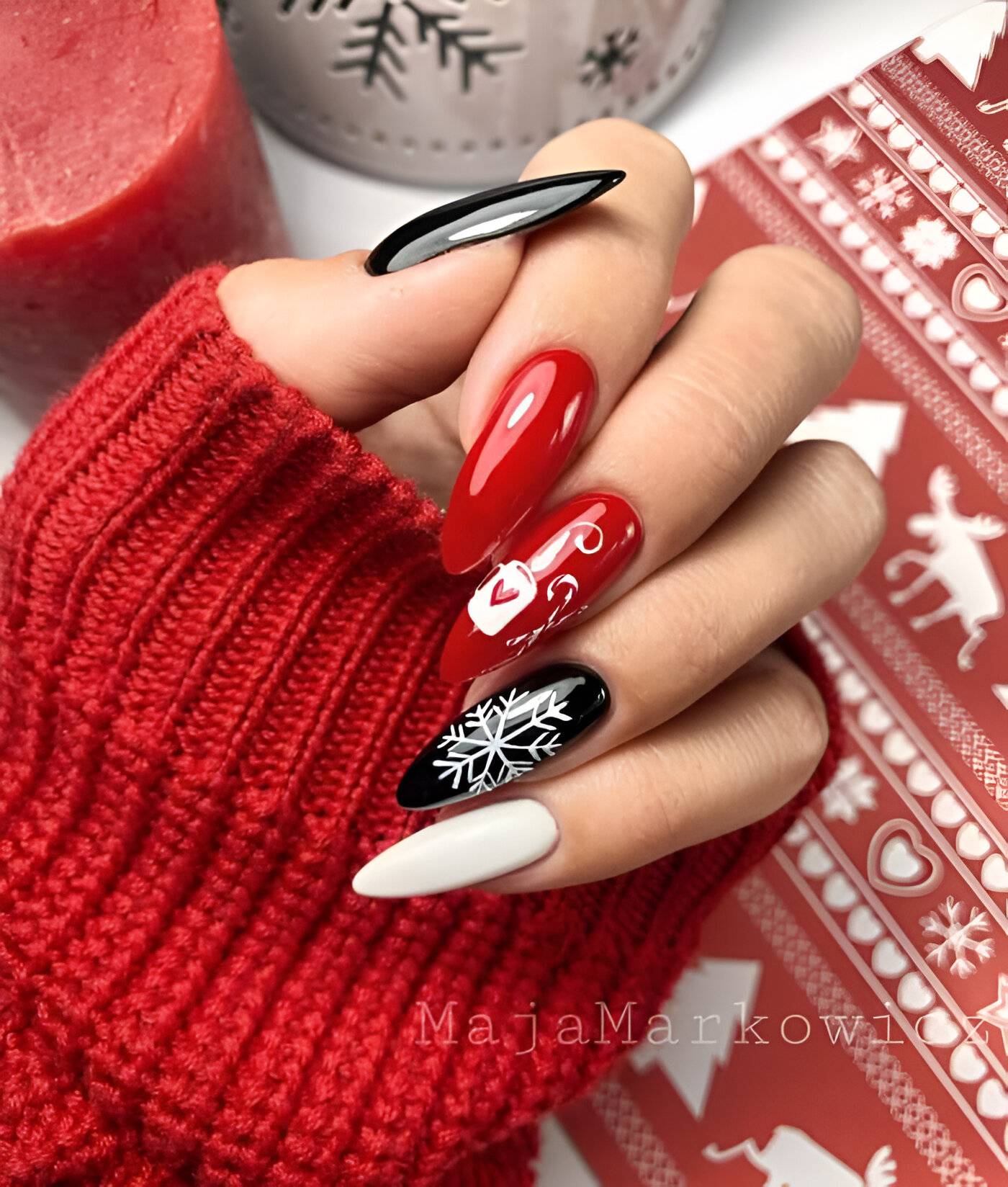 Cozy Red And Black Nails