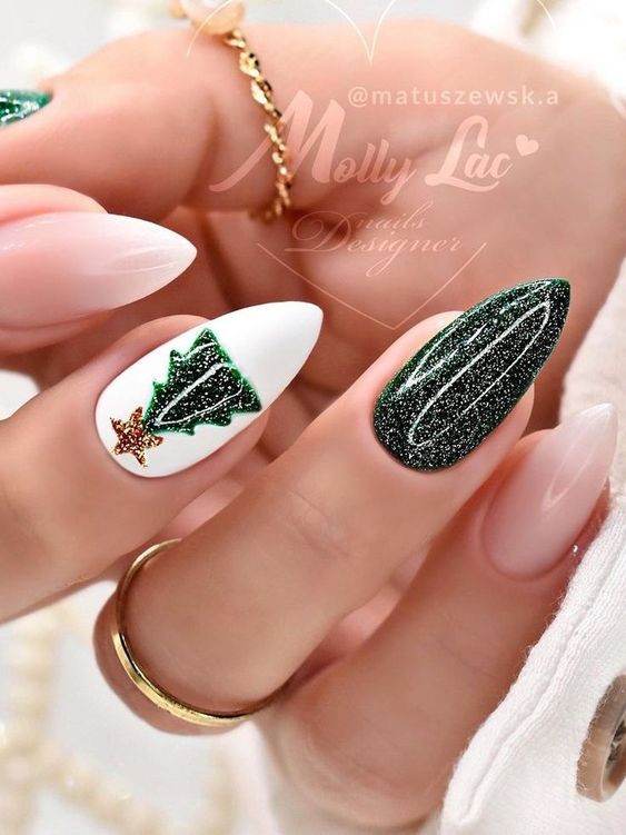 Glittered Green Nails