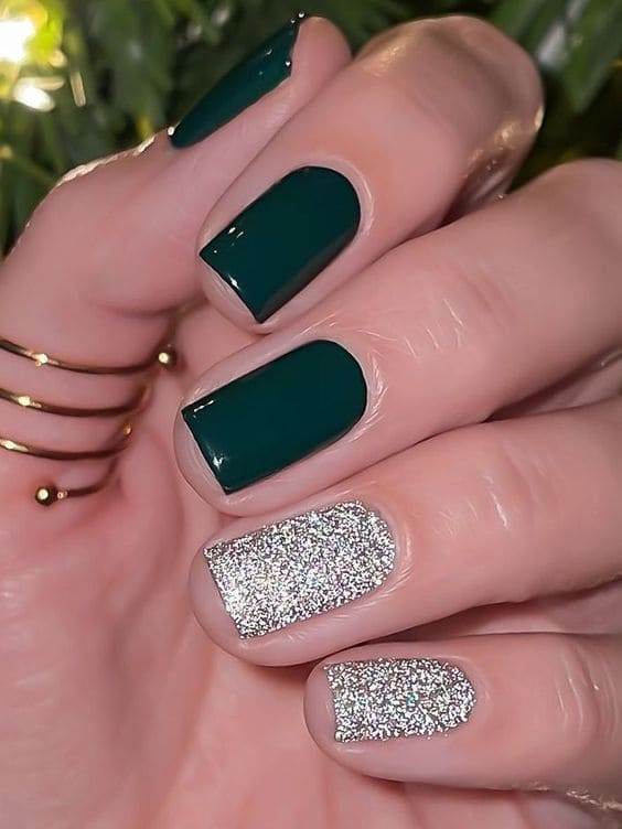 Green And Silver Nails