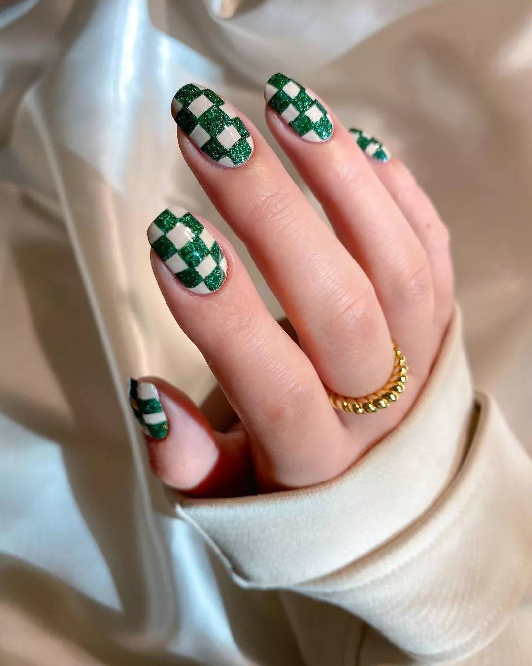 Green Checkerboard Nails