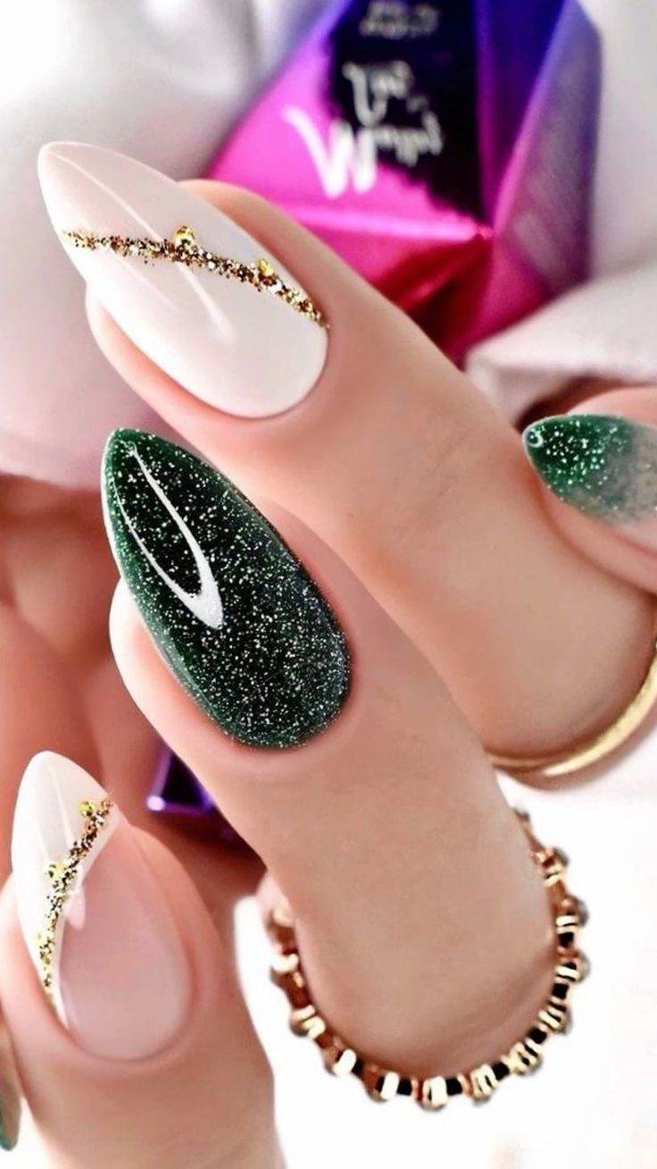 Green Glittered Nails