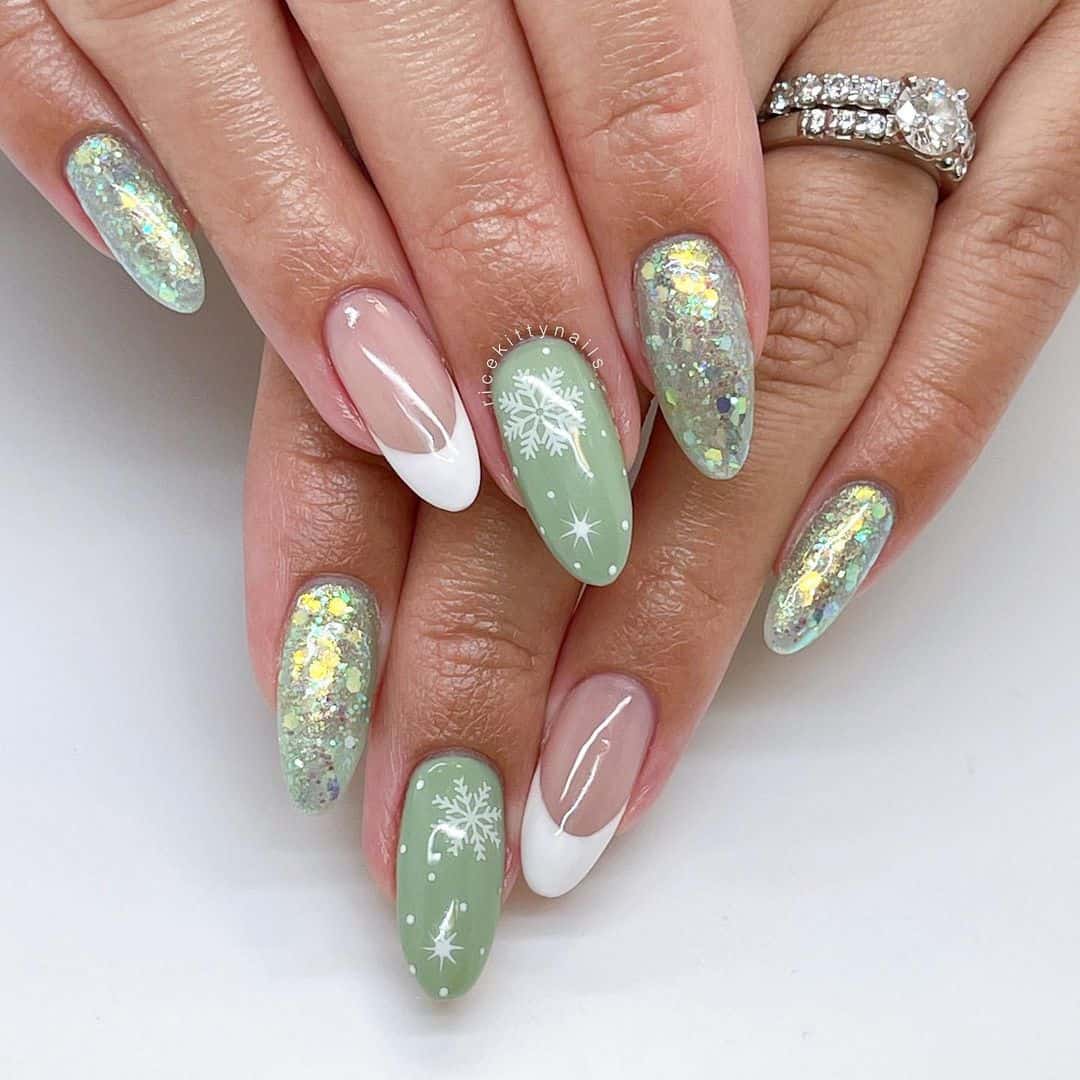 Pastel Green And French Tips
