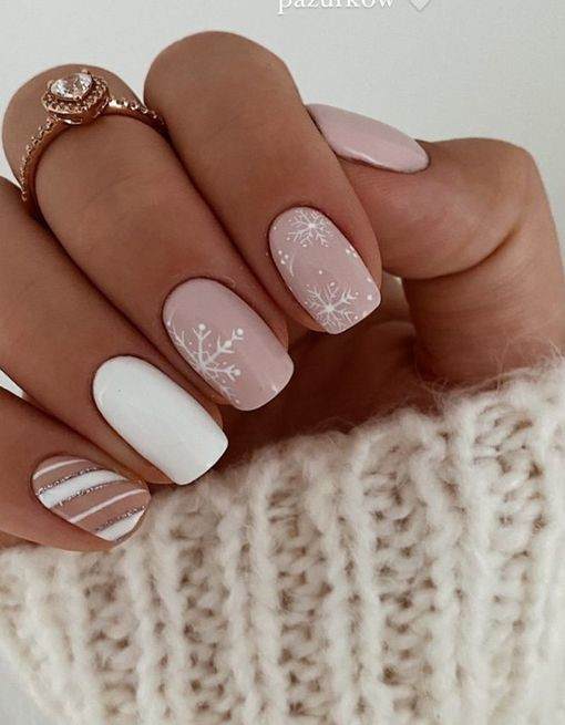 Pastel Pink And White Christmas Nails