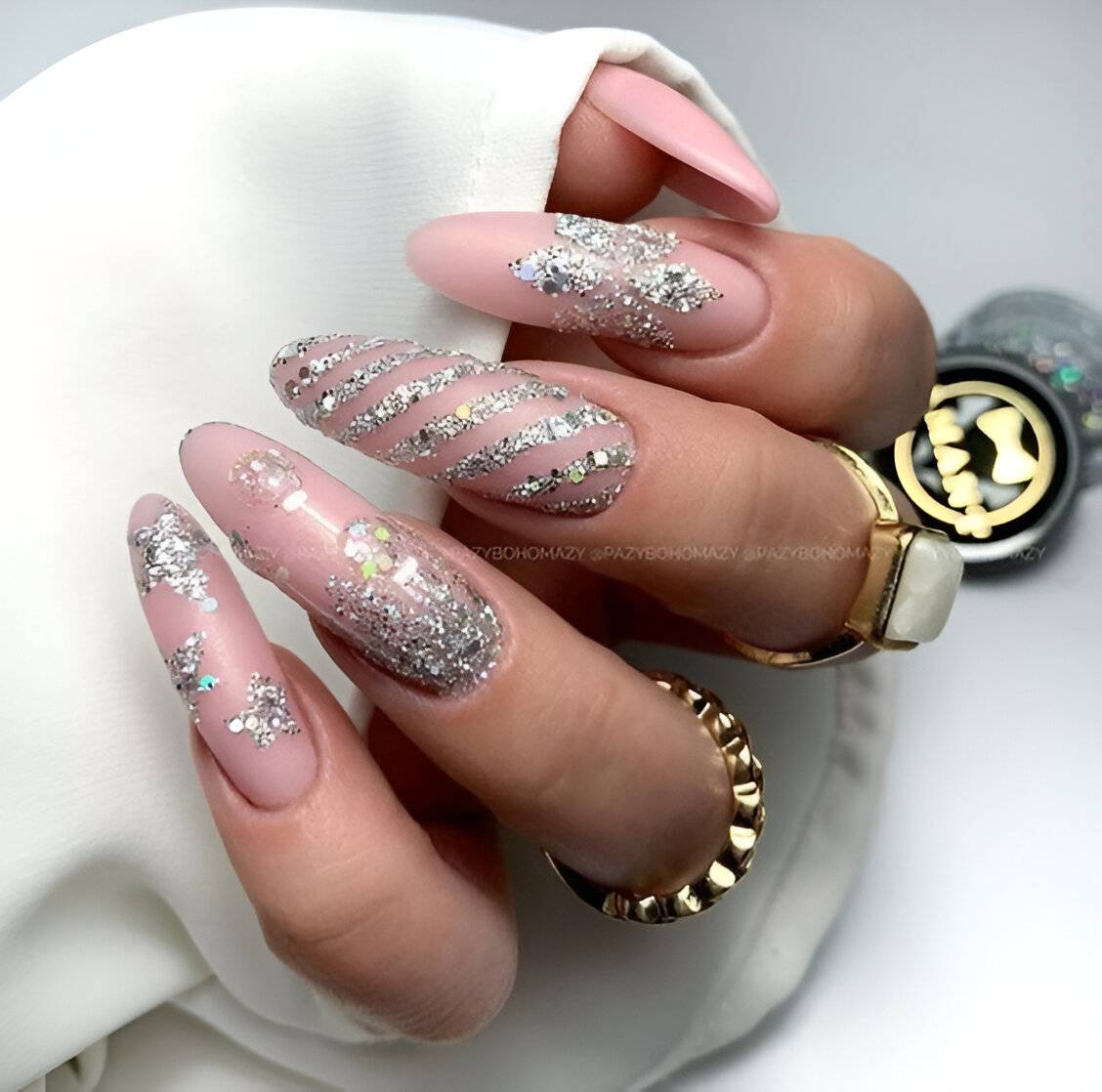 Pink And Silver Glam Nails