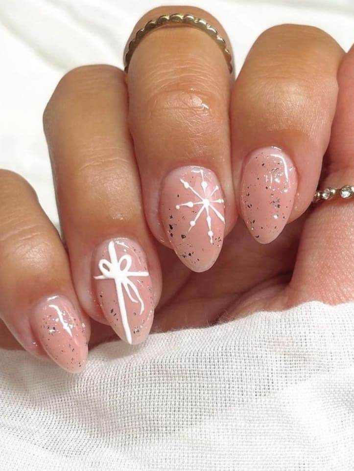 Pink And White Christmas Nails