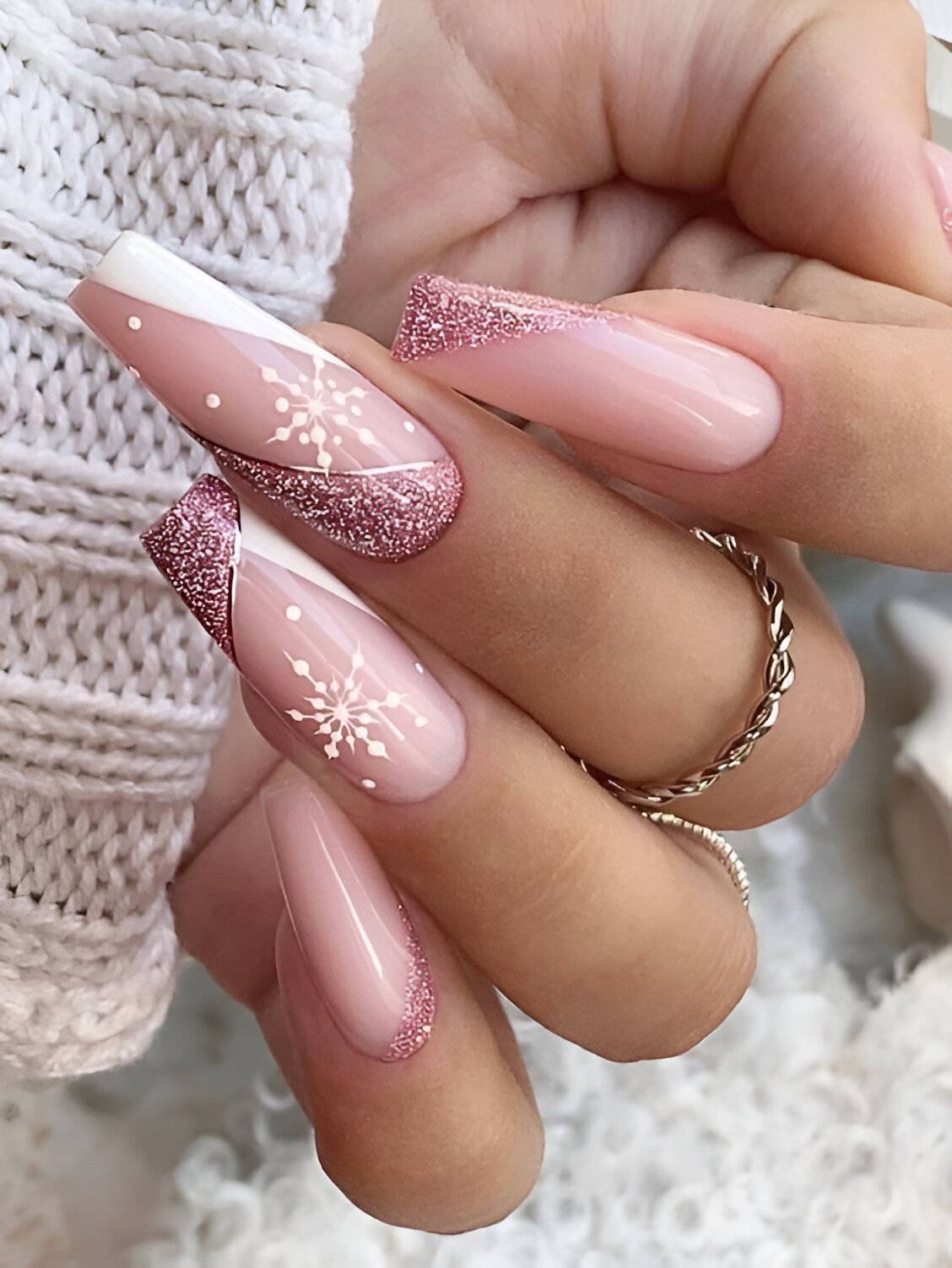 Pink Glittered Festive Nails