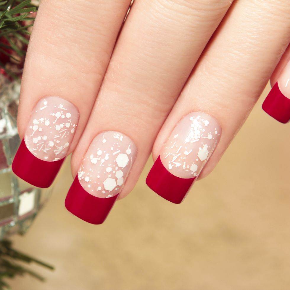 Red French Manicure With A Frosty Touch