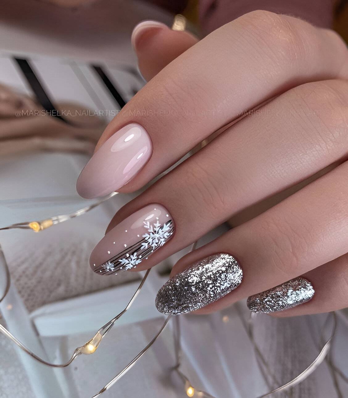 Silver And Nude Nails