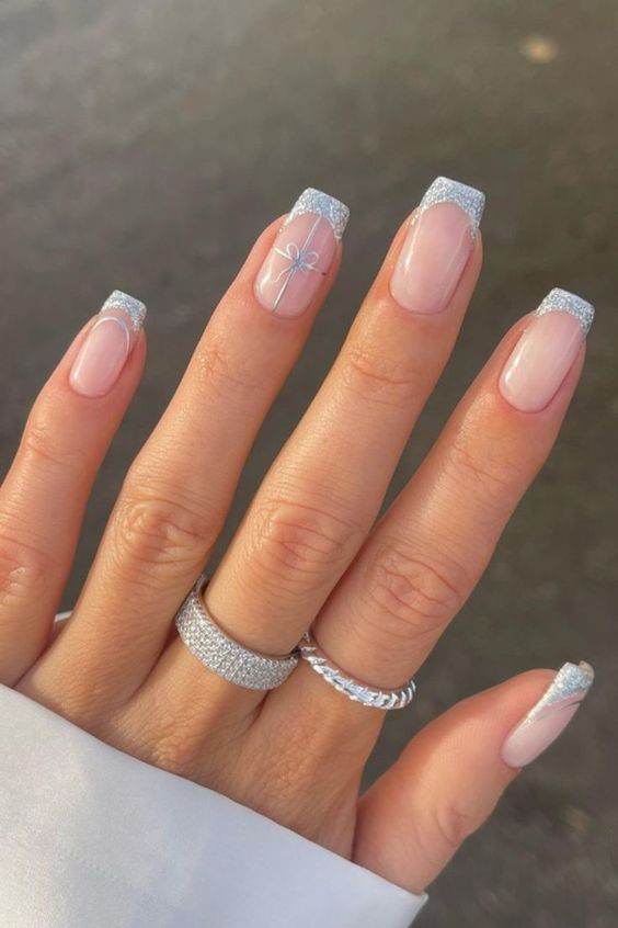 Silver Glittered French Tips