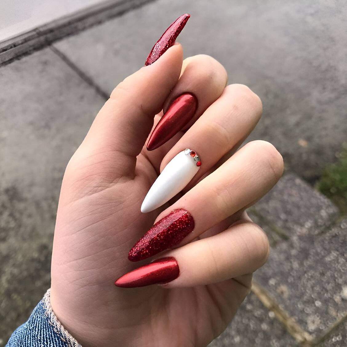 Simple Red And White Nails