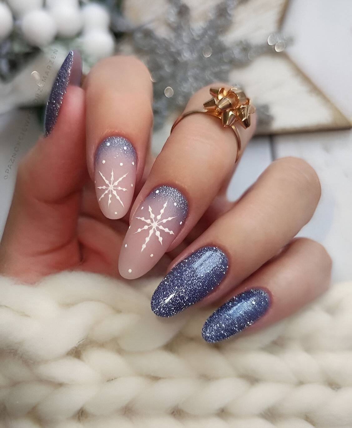 Stunning Blue Glittered Nails