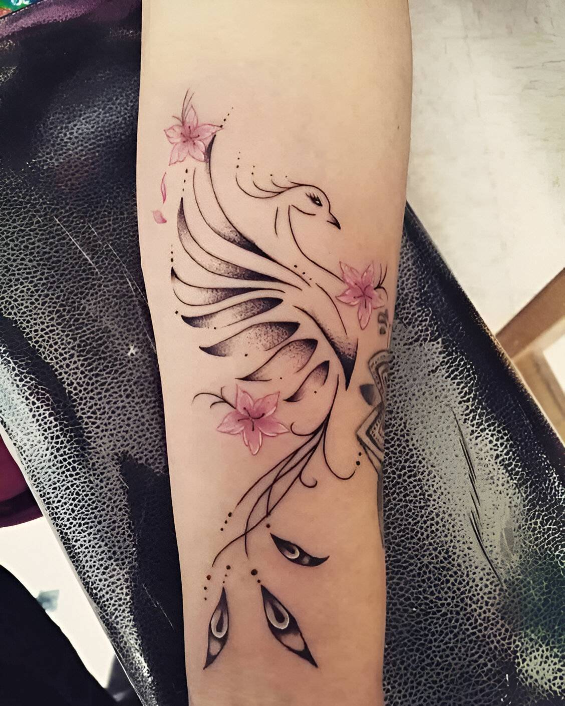 Phoenix And Flower Tattoo