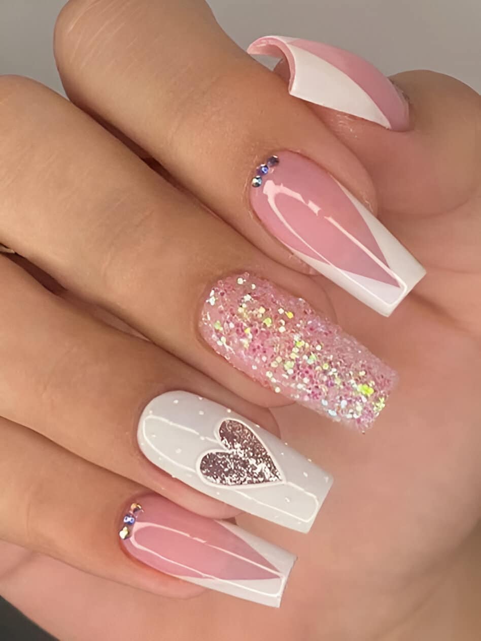 Glittered Pink And White Nails 2