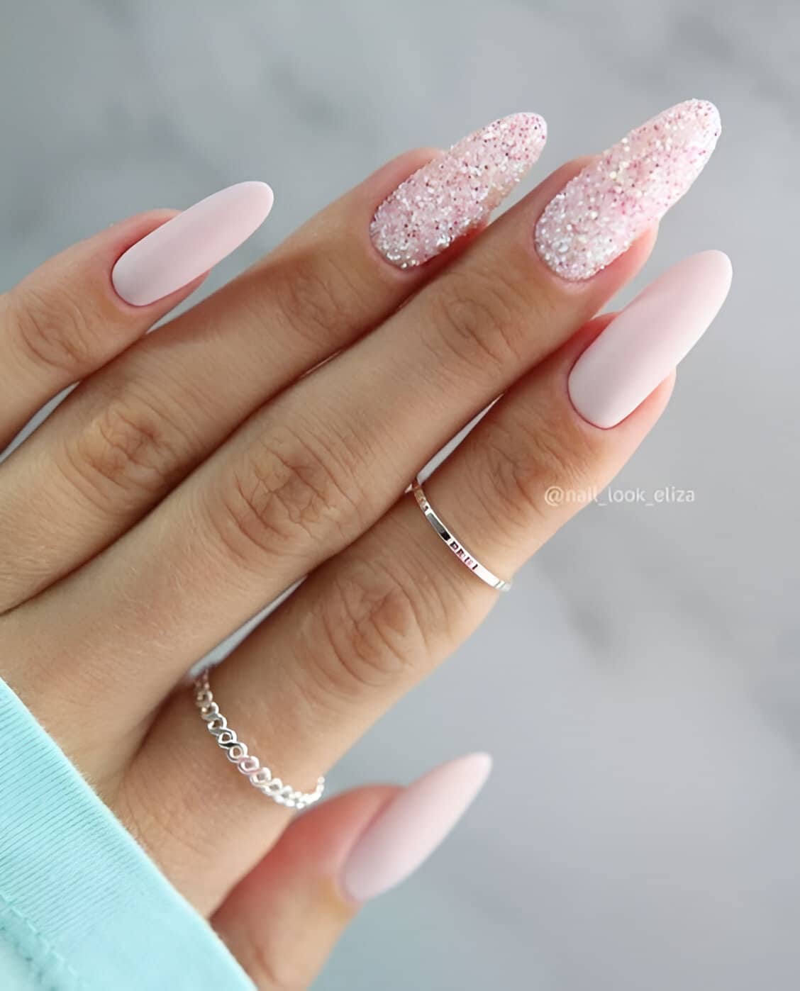 Glittered Pink And White Nails 9