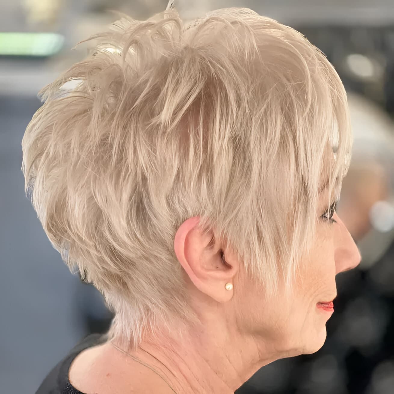 Light Blonde Pixie With Piece-y Face Framing