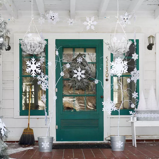 Silver and White Christmas Front Porch