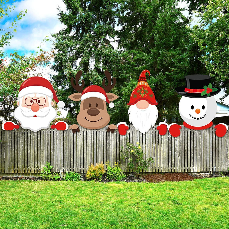 4 Pcs Christmas Fence Peeker Decoration Peeking Garden Yard Decoration