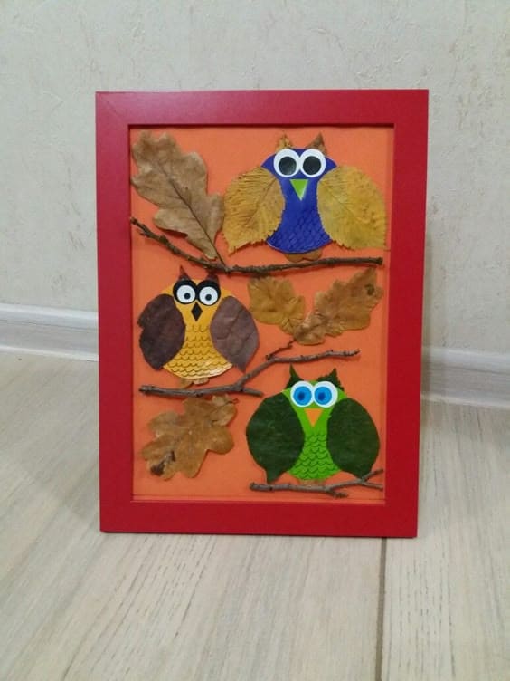 Colorful Owl Family Leaf Art 1