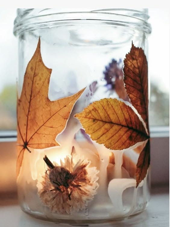 Cozy Autumn Leaf Candle Jar Luminary 1