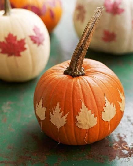 Elegant Leaf-Adorned Pumpkin Decor 1