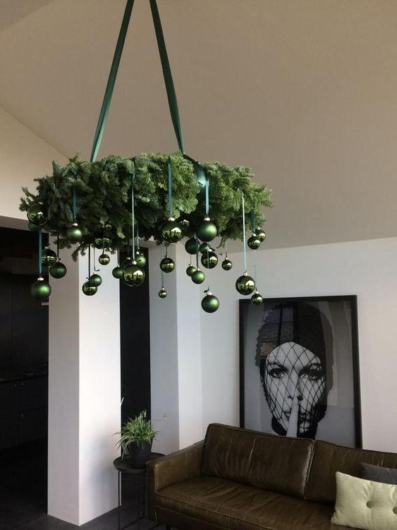 Floating Evergreen Bauble Chandelier