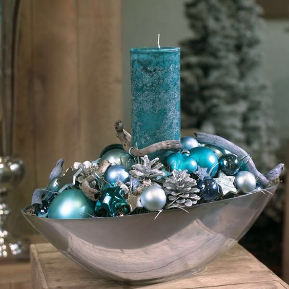 Icy Blue Candle Bauble Centerpiece