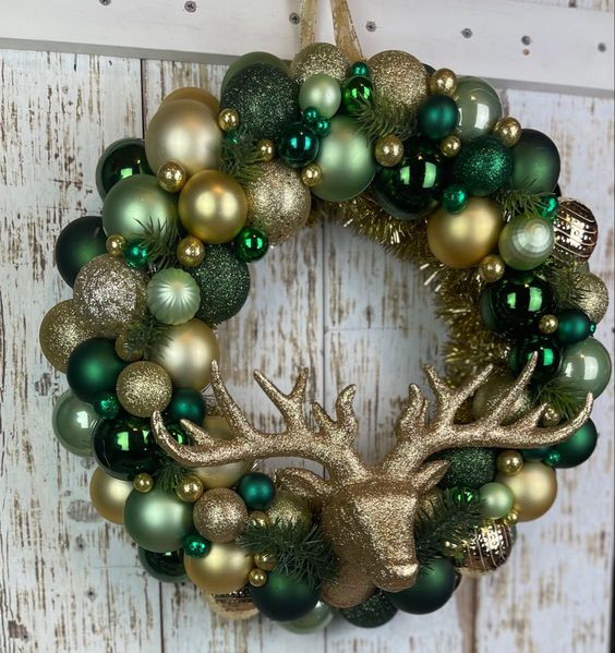 Majestic Green Bauble Reindeer Wreath