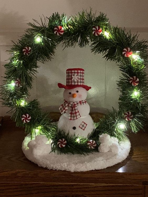 Peppermint Snowman Holiday Wreath