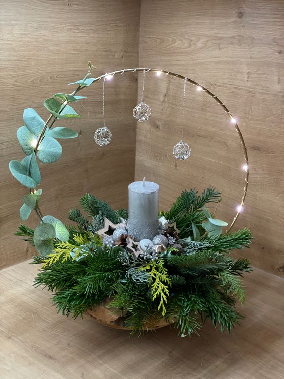 Serene Candlelit Evergreen Hoop