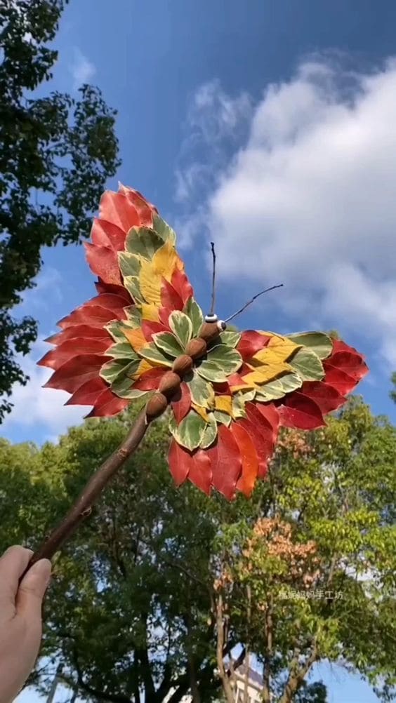 Vibrant Autumn Leaf Butterfly Wand 1