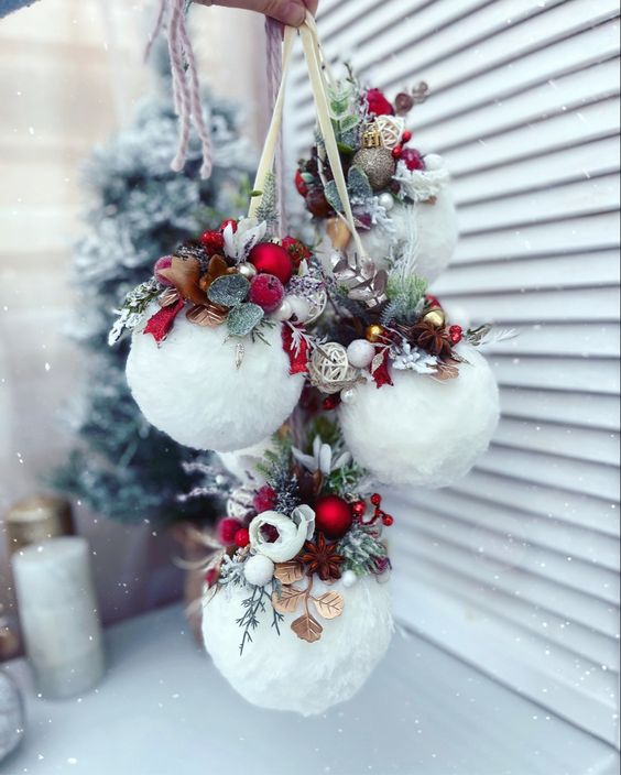 Whimsical Snowball Ornament Clusters