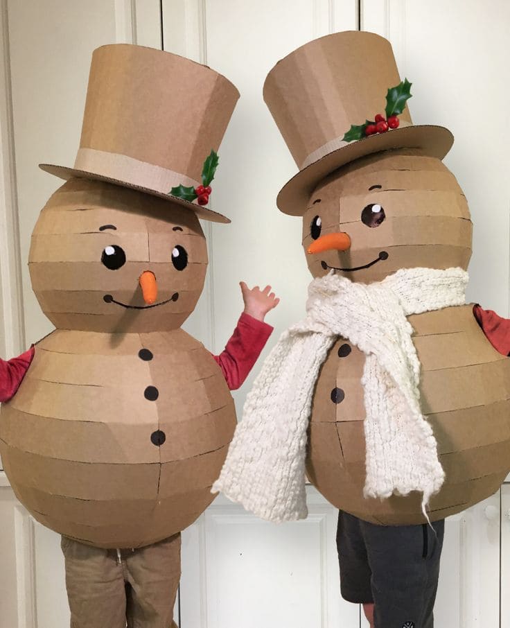 Adorable Cardboard Snowman Costume Creations