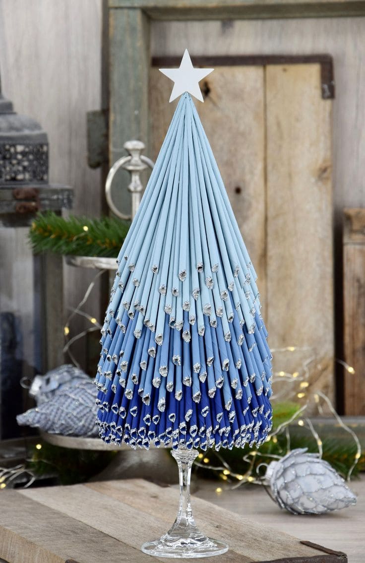 Blue Christmas Tree Made from Recycled Paper