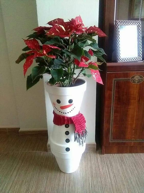 Charming Snowman Clay Pot Planter