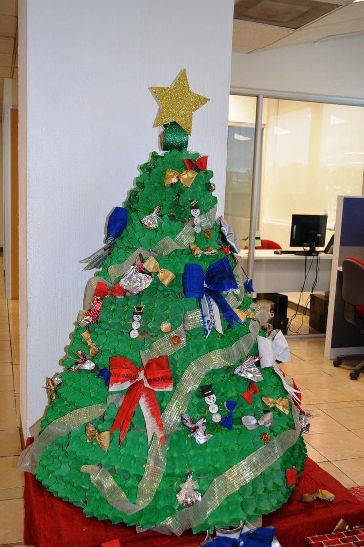 Colorful Christmas Tree Made from Recycled Materials