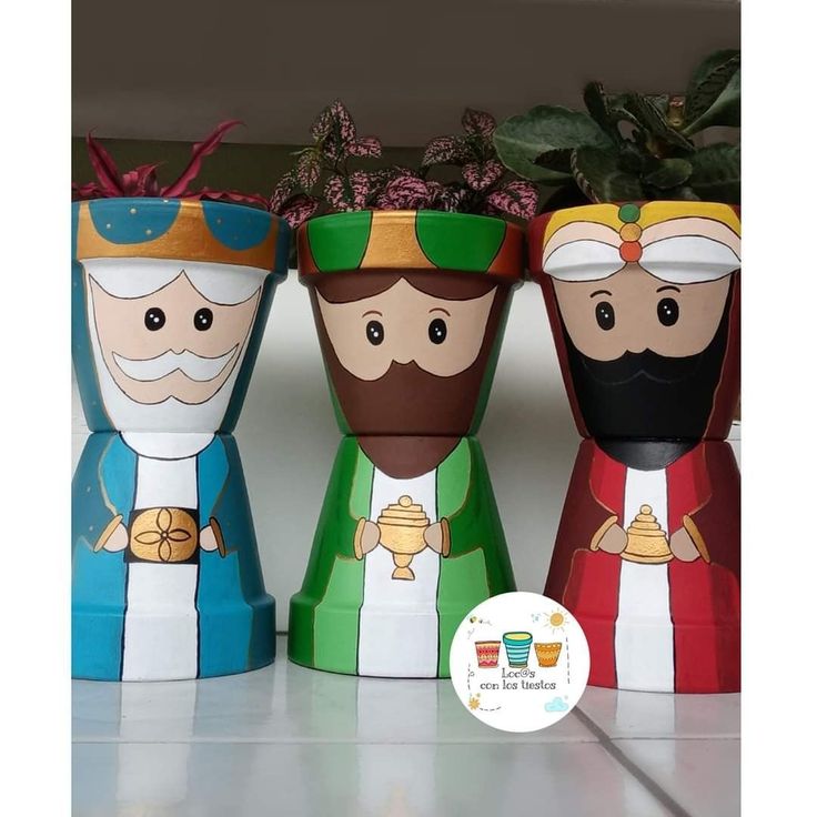 Colorful Three Kings Clay Pot Planters