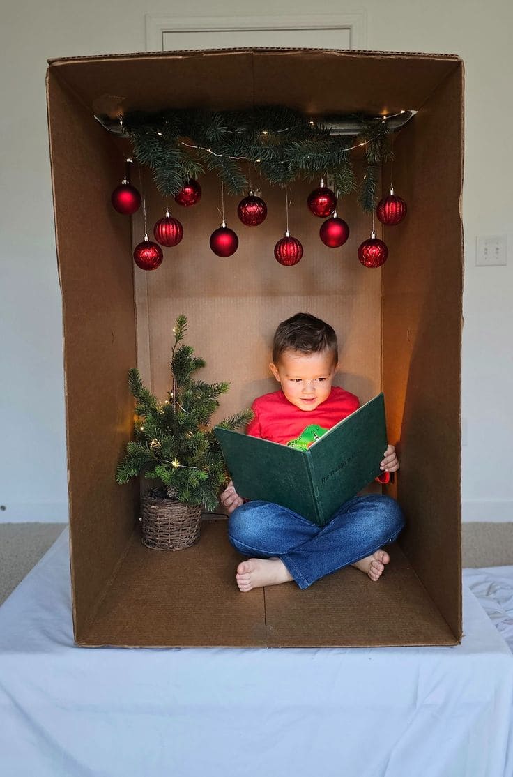 Cozy Cardboard Christmas Reading Nook