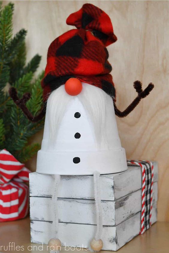 Cozy Christmas Gnome Clay Pot