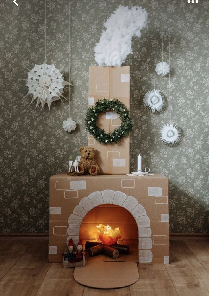 Cozy Illuminated Cardboard Fireplace Decor