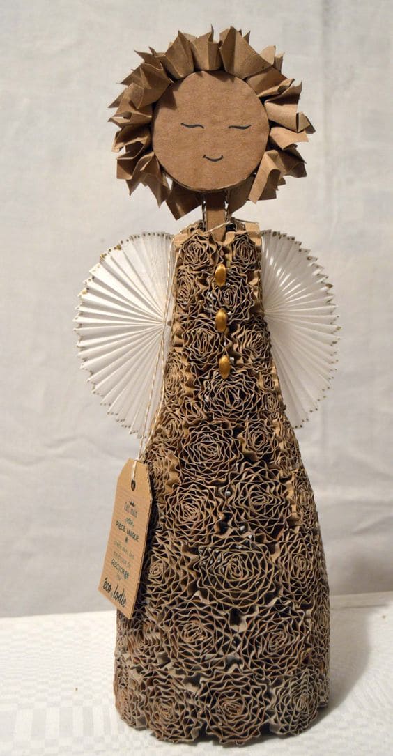 Delicate Handmade Cardboard Angel Sculpture